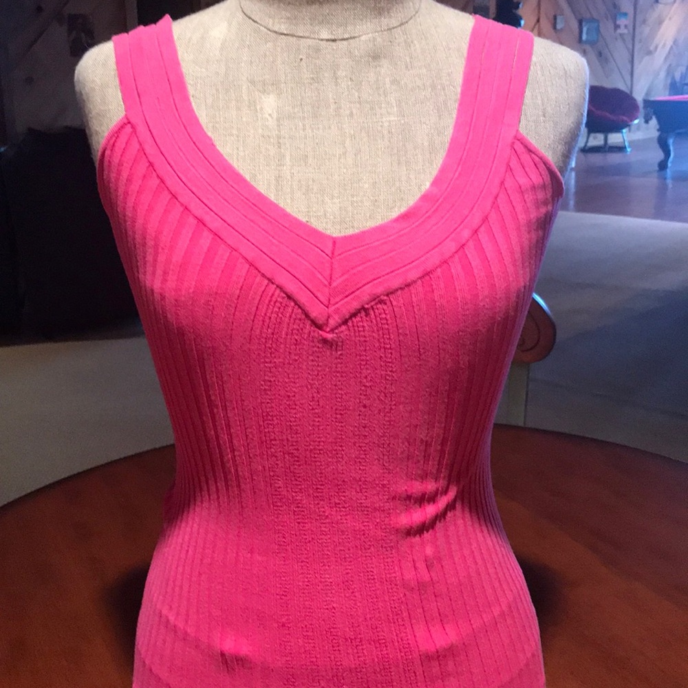 Pink ribbed tank top with slit straps